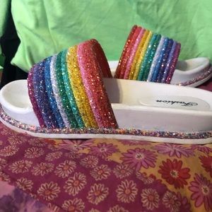 Rainbow Glittery slides for kids. Size 5.